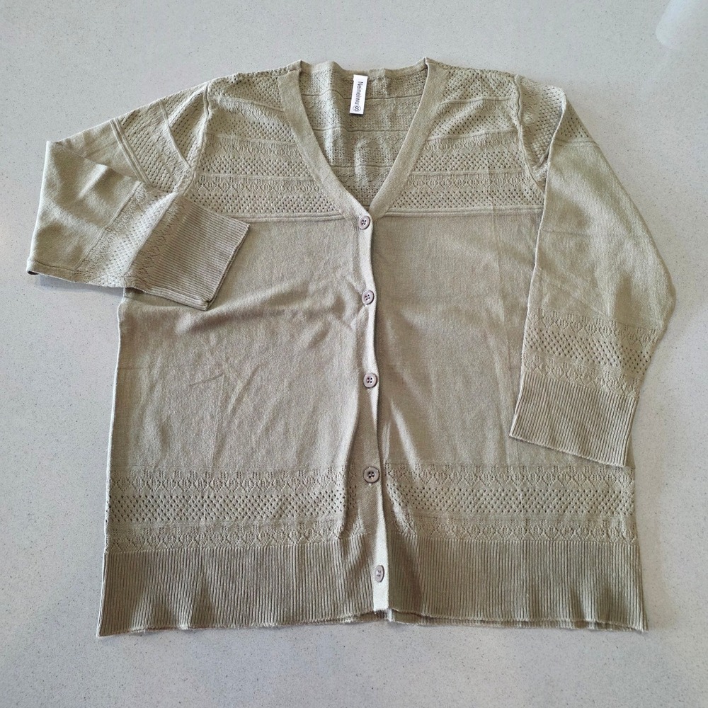 Neineiwu Women Olive Green Pointelle‎ Eyelet Knit V-Neck Cardigan Size S 3/4